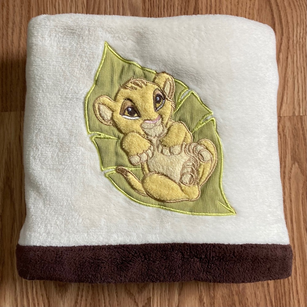 Disney Baby Blanket Simba Cub Lion King Leaf Green Brown Cream Plush 39 x 30